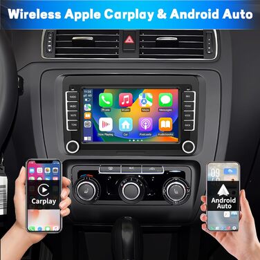 Автомагнітола для VW Passat Golf Polo Caddy Bettle Touran Tiguan Jetta Seat Skoda, система Android 12 2G64G, 7-дюймовий сенсорний екран Carplay Android Auto GPS Navi WiFi Bluetooth FM RDS радіо
