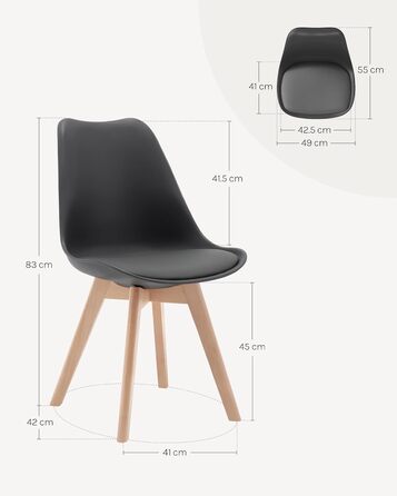 Обідні стільці WOLTU, Комплект з 4 шт. , Скандинавські кухонні стільці, Ретро-дизайн, Сидіння зі штучної шкіри, Ніжки з масиву дерева, Вантажопідйомність до 150 кг, Сірий, Комплект з 4 шт.