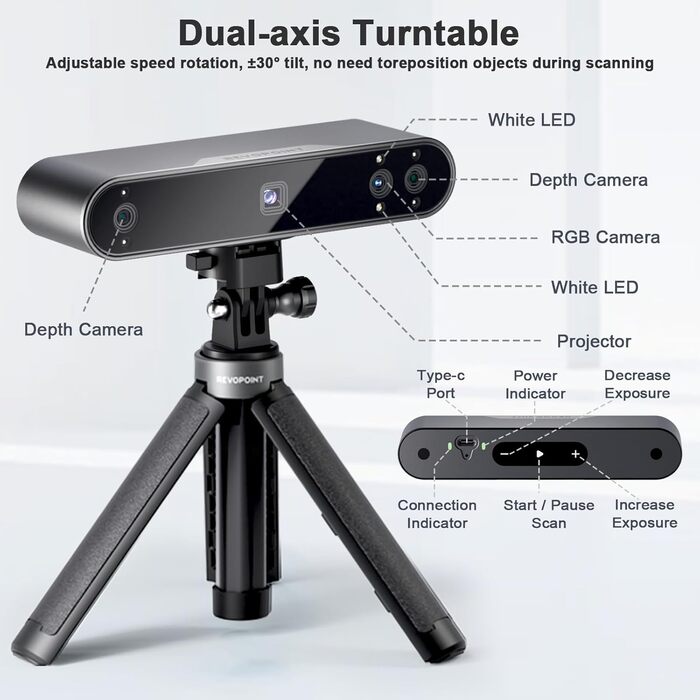 Портативний 3D-сканер Revopoint POP 3 із 3D-друком, 3D-сканер із точністю 0,05 мм і швидкістю сканування 18 кадрів/с, кольорове 3D