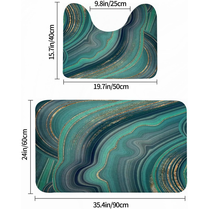 Комплект килимків для ванної кімнати, 2 предмети, що праються, нековзний килимок для ванної, килимок для туалету, м&39які, абсорбуючі килимки для ванної, мармуровий синьо-біло-зелений та бірюзовий абстрактний фон. Рідкий мармур, вологість, мармуровий синь