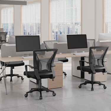 Ергономічне офісне крісло Yaheetech, сітчасте крісло для столу, робоче крісло з підлокітниками, сітчасте крісло для керівника, комп&39ютерне крісло з регульованою висотою (136 кг), дихаюче, функція гойдання, чорне, фіксовані підлокітники