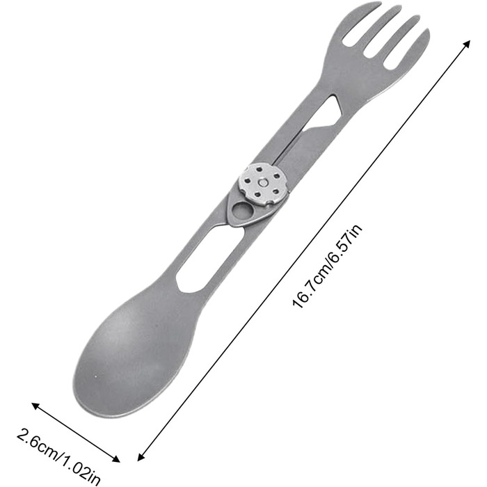 Обертова ложка-виделка з титану, титановий сплав, 16,7 см, складна, 2-в-1 ложка-виделка, легкий кемпінговий посуд, компактний, для активного відпочинку, пікніка, походів, барбекю, спорядження для виживання