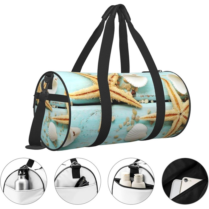 Дорожня сумка-циліндр Морська хвиля, блакитне дерево на пляжному пейзажі, спортивна сумка для чоловіків та жінок, сумка-мішок, спортивна дорожня сумка