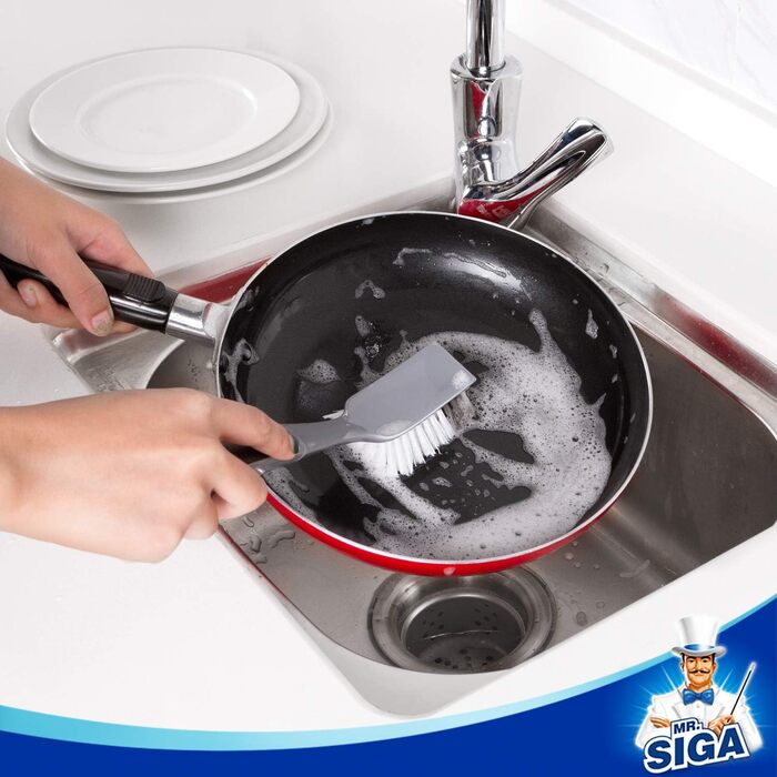 Щітка для миття посуду MR.SIGA з нековзною ручкою Вбудований скребок, щітка для миття сковорідок, каструль і сковорідок, чищення р