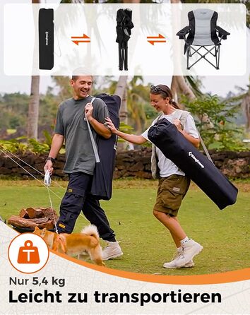 Крісло для кемпінгу KingCamp, складне, міцне, для дорослих, висота 205 кг, складні кемпінгові крісла, з регульованою поперековою опорою, сумкою-холодильником та підлокітниками, висока спинка, садове крісло, риболовля M - чорний сучасний