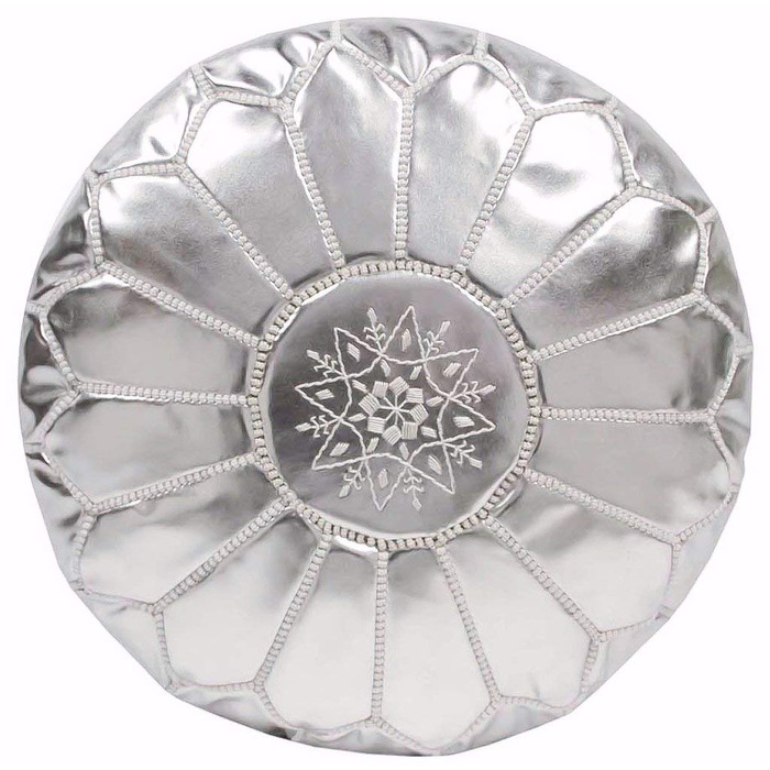 Пуфи та подушки Преміум пуф зі штучної шкіри Сріблястий - Ручна робота - Доставка з наповнювачем - Пуф, Крісло-мішок, Пуф для ніг, М&39який табурет (Сріблястий)