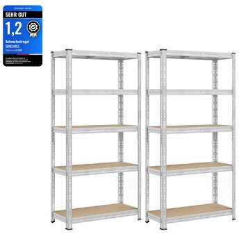 Надміцний стелаж, комплект з 2 шт., полиці для підвалу, 40 x 90 x 180 см, вантажопідйомність до 875 кг, легке складання, полиці для зберігання, регульовані полиці, сріблястий GLR455E01 Комплект з 2 шт. (180 x 90 x 40 см)