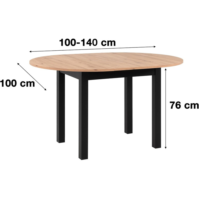 Круглий розкладний обідній стіл Newfurn 100140 см сучасний функціональний стіл з дикого дуба, скандинавський дизайн, стабільний та гнучкий для їдальні. Антрацит / Дикий дуб. Круглий 100-140 см.