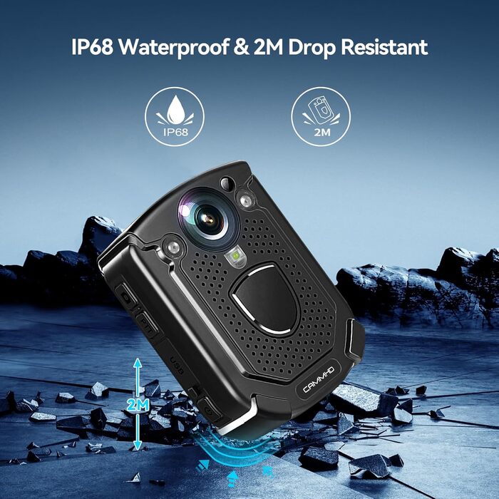 Годин відеозапису, IP68 Водонепроникність, H.265 Video Code, Night Vision Bodycam, Натільна камера, що можна носити, з 2 кліпсами, що обертаються на 360 (з 64 ГБ TF-картою), 1 HD 3840 * 2160P Body Cam, 10-12