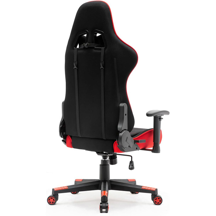 Тканинне ігрове крісло SRACER R6, ігрове крісло до 130 кг, гоночне крісло з підголівником, з поперековою опорою, з 2D підлокітниками, чорно-червоне