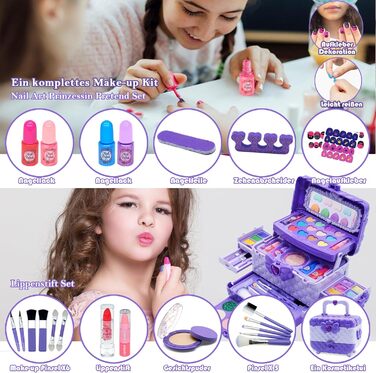 Дитячий набір для макіяжу - Дитячий набір для макіяжу, дитячий футляр для макіяжу для дівчаток, подарунки на Хелловін, Різдво, день народження для дівчаток 4-12 років, фіолетовий Дитячий макіяж для дівчаток, фіолетовий