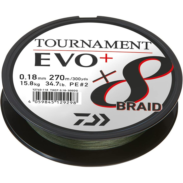 Волосінь Daiwa Tournament x8 Braid EVO, 270 м, темно-зелена, плетена