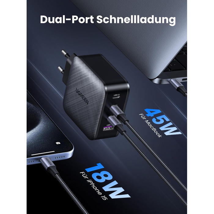 Зарядний пристрій USB C 65 Вт Блок живлення USB C 4 порти GaN Charger PD Зарядний пристрій сумісний з MacBook Pro/Air, iPhone 16/1