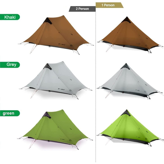 Або 2 особи, 3/4 сезону, водонепроникний професійний туристичний намет, 15D Professional Camping Tent 2 особи - хакі, 3F UL Gear Lanshan Ultralight Camping Tent, 1