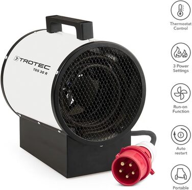 Будівельний обігрівач TROTEC TDS 30 R Теплова потужність 2,5 кВт / 5 кВт Електричний обігрівач, об&39єм повітря 580 м/год Тепловентиляторний обігрівач для великих приміщень