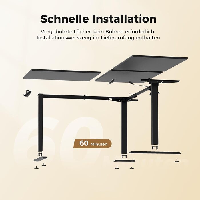 Г-подібний стіл Agilestic з регульованою висотою, 160 x 140 см, кутовий стіл з електрорегулюванням висоти, ергономічний стіл для роботи сидячи та стоячи, комп&39ютерний стіл, чорний, 160 x 140 см