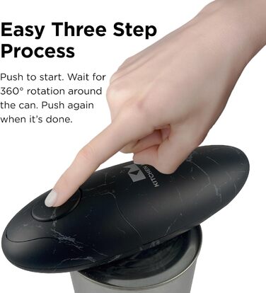 Електричний консервний нож для кухні Mama V2 - Покращене лезо відкриває будь-яку форму банки, консервний ніж без гострих країв, гігієнічний, компактний та бездротовий - Marble Black