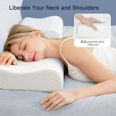 Подушка Winthome з піни з ефектом пам&39яті, подушка для шиї з високою та низькою фіксацією, подушка для шиї без клею, ергономічна подушка з чохлом, що прається, подушка для сну на спині, боці та животі (60x36x9/11 см)