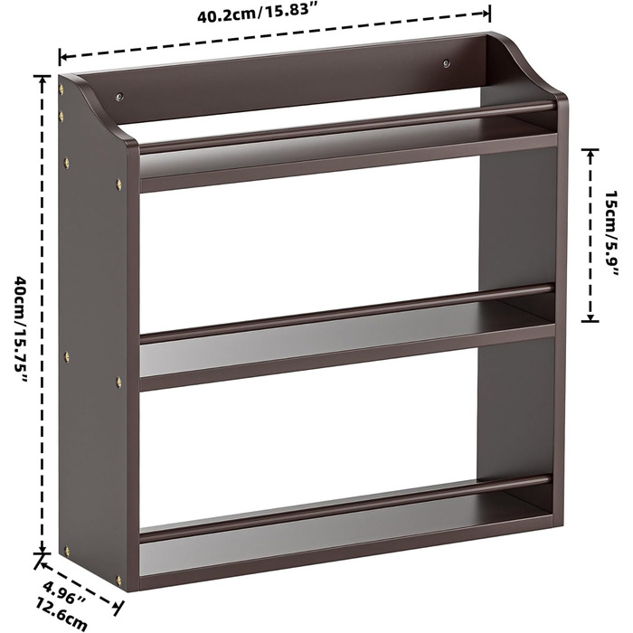 Рівнева підставка для спецій з бамбукового дерева, банки для спецій, полиця-органайзер для спецій або рукоділля, кухонна стільниця або настінне кріплення (коричневий колір), 3-