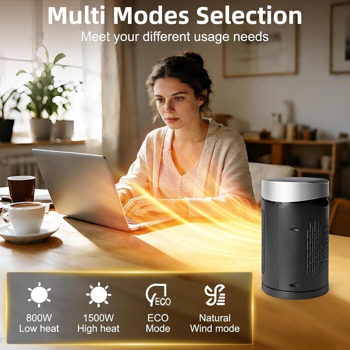 Енергозберігаючий вентилятор-обігрівач HOSSOM, електричний обігрівач потужністю 1500 Вт з керамічним нагрівальним елементом PTC, коливальний електричний обігрівач 90, термостат, 12-годинний таймер, пульт дистанційного керування, захист від перегріву та пе