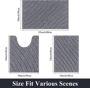 Комплект килимків для ванної кімнати SHACOS, 3 предмети, нековзний килимок для ванної, м&39які килимки для ванної кімнати, водопоглинаючий, килимок для ванної кімнати, що миється, сірий, 40x6050x8050x60 см