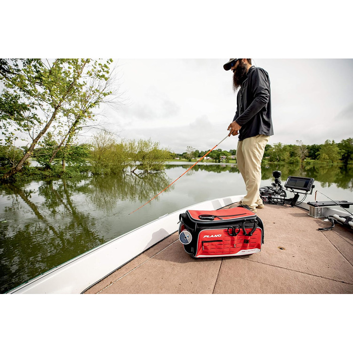 Сумка для риболовних снастей Plano Weekend Series 3500 Softsider, сіра тканина, включає 2 коробки для зберігання 3500 Stowaway, м&39яка сумка для рибальських снастей, водонепроникна червона/подорожна, суцільний колір (Getaway Solids), валіза Deluxe 3700.