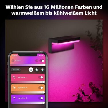 Настінний вуличний світильник Philips Hue Nyro White & Color Ambiance, 1020 лм, сріблястий