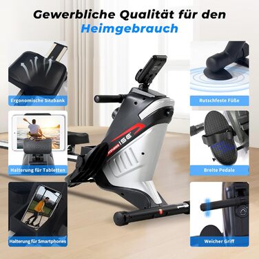 Гребний тренажер ISE для домашнього використання, магнітний гребний тренажер із додатком, РК-дисплеєм та 8 рівнями опору, магнітний гребний тренажер, тихий гребний тренажер для кардіотренувань, обладнання для домашнього спортзалу