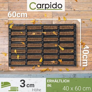 Нековзний килимок для вулиці - Килимок з гуми та кокосу - Килимок для вулиці 40x60 см - Міцний та всепогодний килимок з гуми та кокосу, 40 x 60 см (прямокутний), натуральний