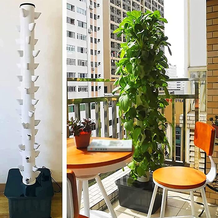 Гідропонна система CAZARU, 45 отворів, 15-ярусний набір для гідропонного вирощування, система безґрунтового вирощування, аеропонна вежа з гідратаційним насосом, таймером, адаптером, грядкою для посіву та сітками