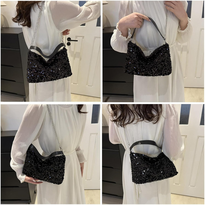 Вечірня сумочка-клатч, чорна, з паєтками, на ланцюжку для вечірок, весіль та випускних