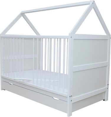 Дитяче ліжко Micoland, дитяче ліжко, дитяче ліжко, ліжко-будинок 140x70 см, опціонально з матрацом та шухлядою, трансформоване, масив дерева, біле, до 6 років (ліжко з матрацом та шухлядою)