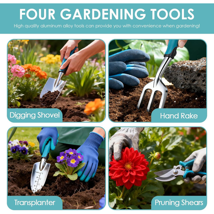 Набір садових інструментів Gartenwerkzeug, 7 предметів, для догляду за садом, стійкий до іржі. Садовий набір з органайзером-сумкою для інструментів, ідеальний подарунок для жінок-садоводів.