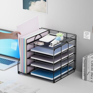 Органайзер для столу з тримачами для файлів, 5-рівневий органайзер для поштових скриньок, органайзер для робочого столу та місце для зберігання, сітчастий органайзер для столу та аксесуари для домашнього офісу, чорний, 5-рівневий - чорний