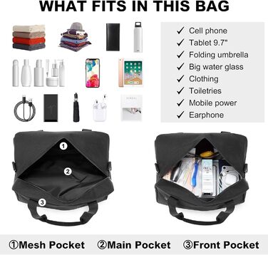 Ручна поклажа Kono Ryanair 40x25x20, легка підсидільна сумка об&39ємом 20 л з тканини Оксфорд, дорожня сумка з плечовим ременем та кріпленням на візку для чоловіків та жінок, чорна, M Чорний M (40 см x 25 см x 20 см) - 20 л