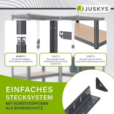 Комплект полиць для зберігання Juskys з 2 предметів Easy 2 шт. 160x80x40 см (ВxШxГ) - вантажопідйомність 640 кг - 8 полиць - металева надміцна полиця, полиця для підвалу, полиця без болтів, система полиць, металева полиця, сірий