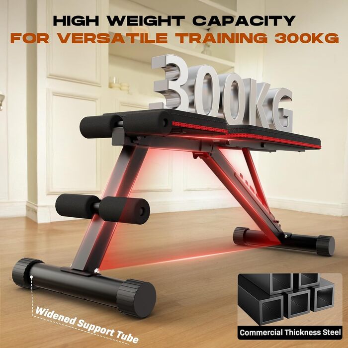 Складана силова лава Roygym, багатофункціональна тренувальна фітнес-лава з регульованою спинкою, похила лава для тренування всього тіла, стимулююча вантажопідйомність 300 кг/400 кг, чорно-червона