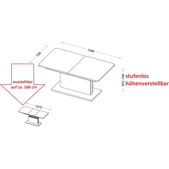 Розсувний журнальний столик designimpex DC-1, регульована висота 126/168 см, білий глянець, сучасний, універсальний стіл для вітальні, обідній стіл, журнальний столик, журнальний столик до дивана, що економить місце, високоякісний журнальний столик для ві