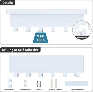 Ключниця настінна, гачок для ключів з лотком і 6 гачками, настінна ключниця для передпокою, ключниця з полицею для зберігання пошт