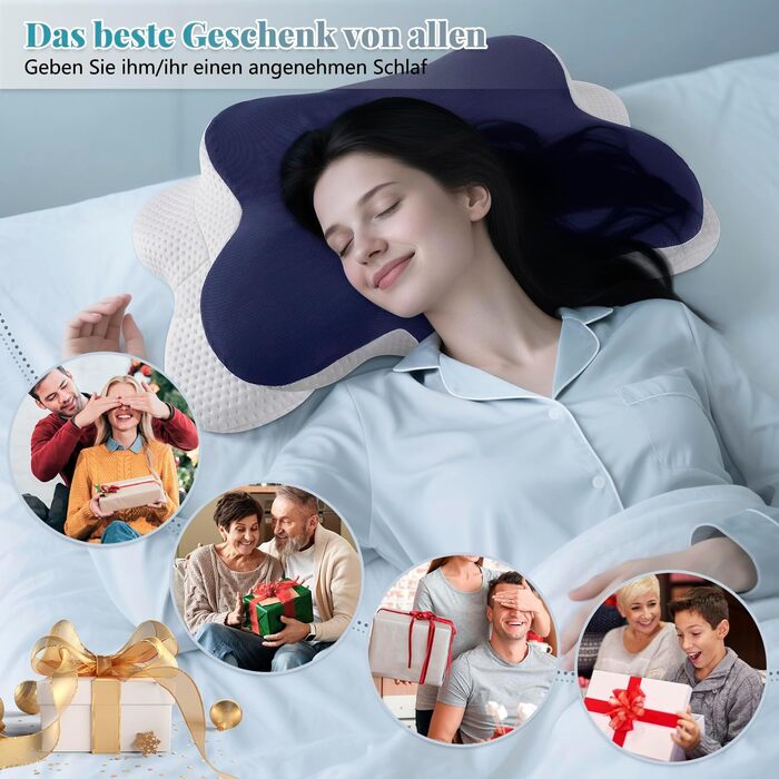 Ергономічна подушка для шиї, подушка для голови, подушка для зняття болю в шиї, подушка-метелик, подушка для сну на животі, подушка з піни з ефектом пам&39яті, темно-синя, подушка для сну на боці, ортопедична подушка для підтримки шиї