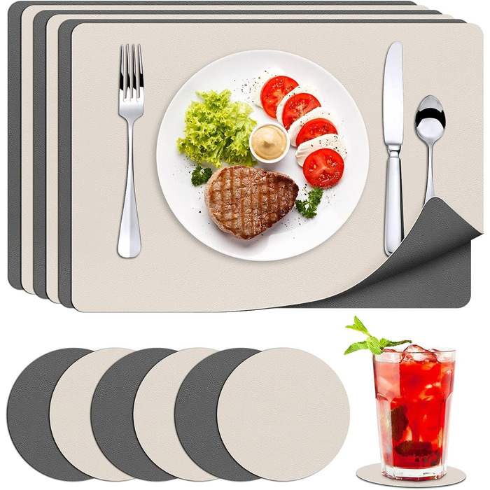 Підстилка шкіряна, 6 шт. підстилки миються з підставками нековзні підстилки двосторонні підстилки, PU зі штучної шкіри термостійкі