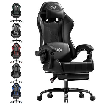 Ігрове крісло, Ергономічне ігрове крісло з пружинними подушками Pocket Spring, Гоночне ігрове крісло з підставкою для ніг, Поперекова підтримка, Регульоване офісне крісло, вантажопідйомність 150 кг, Комп&39ютерне крісло чорного кольору