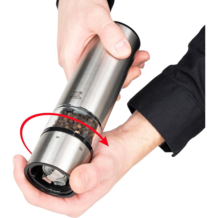 Електричний млин для перцю сільовий млин Elis Sense u'Select 20 см перець кам'яна сіль лоток - 6 попередньо встановлених помелів - Набір перцю та солі з нержавіючої сталі