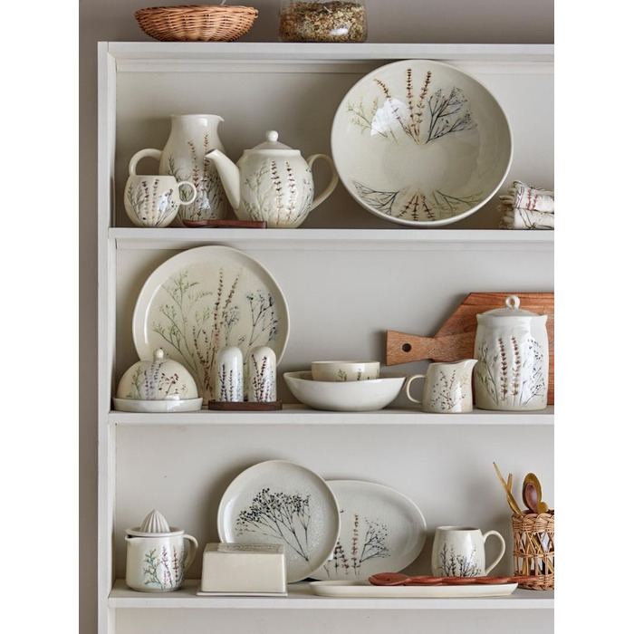 Керамічна банка Bloomingville Bea з кришкою в декоративних натуральних кольорах та з розписаним вручну квітковим мотивом - ідеально підходить як банка для зберігання та контейнер на вашій кухні, 12 x 20,5 см