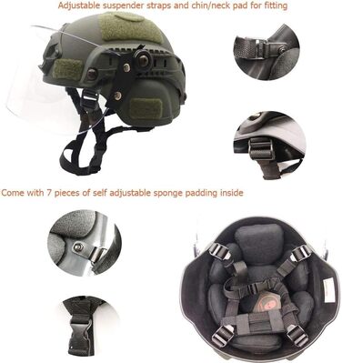 Тактичний захисний шолом для страйкболу, версія Mich 2000 Action, з кріпленням для NVG та вандалозахисною маскою-козирком для ігор на відкритому повітрі, страйкболу, пейнтболу та CS