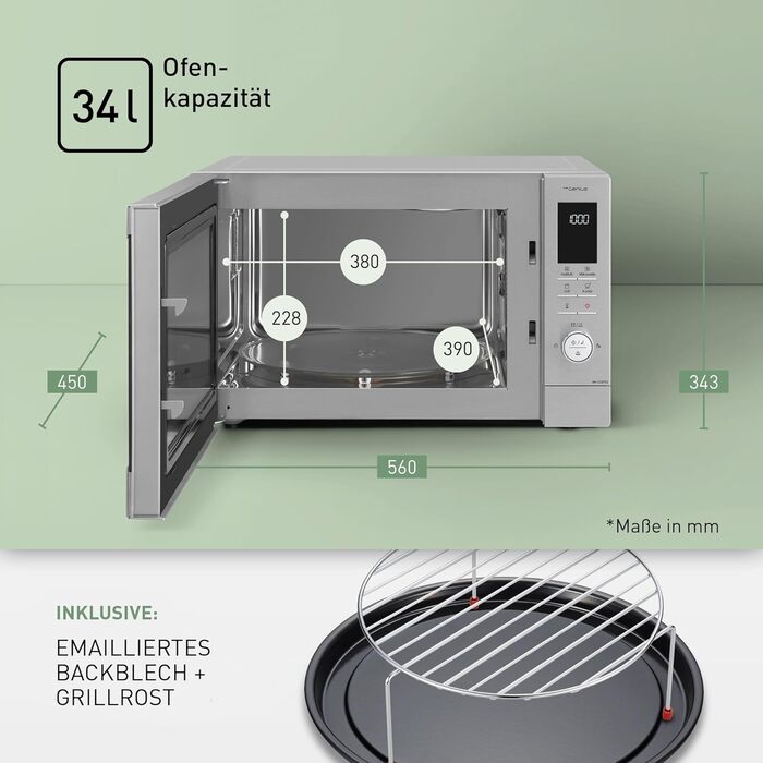 Комбінована мікрохвильова піч Panasonic NN-CD87 (1000 Вт, з гарячим повітрям і грилем, інверторна мікрохвильова піч, 34 літри) нержавіюча сталь, срібляста одинарна мікрохвильова піч NN-CD87