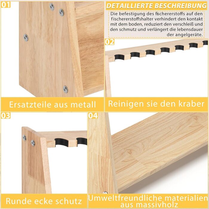 Дерев&39яний тримач для вудок на 10 вудок з кріпильними аксесуарами, 60 x 18 x 58 см, оригінальне дерево, підставка для вудок