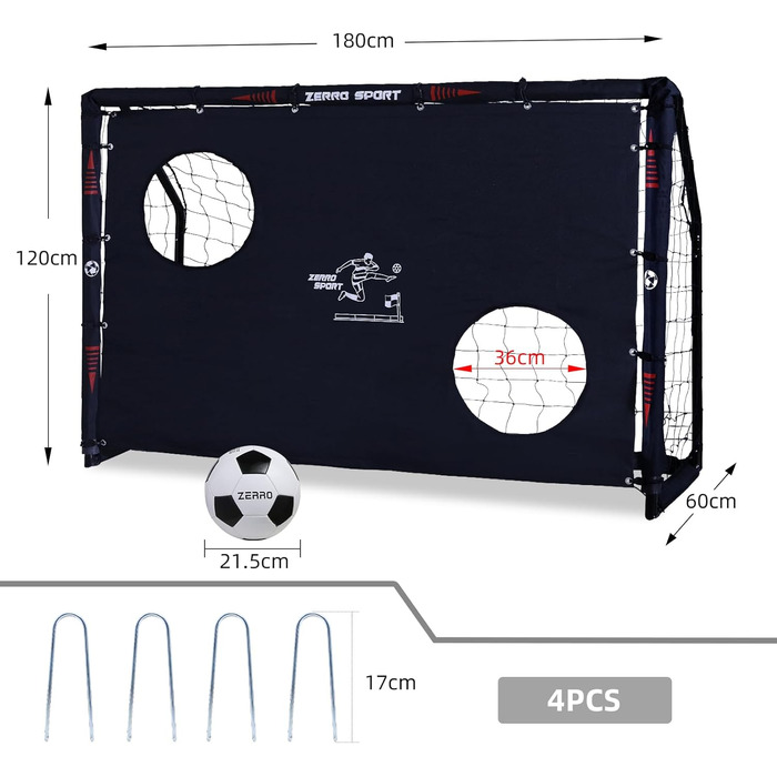Футбольні ворота ZERRO для вулиці 180/240/300 для дорослих та дітей для гри та тренувань у саду 180 чорного кольору з цільовою стінкою та футбольним м&39ячем