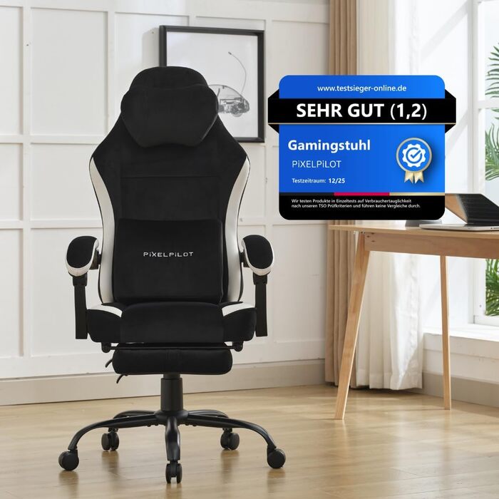 Ергономічне ігрове крісло PixelPilot Дихаюча тканина Крісло з підставкою для ніг, підголівником та поперековою опорою, ігрове ПК-крісло Широке сидіння Офісне крісло вантажопідйомністю 150 кг (Nebula, чорний) Black Nebula