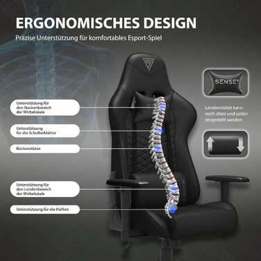 Офісне крісло Gaming Spellcaster, ергономічне крісло для геймерів, підлокітники, цільна сталева рама, регульований кут нахилу, чорний колір, 43-52 x 69,5 x 57 см, 5907783039720, шкіра чорного кольору